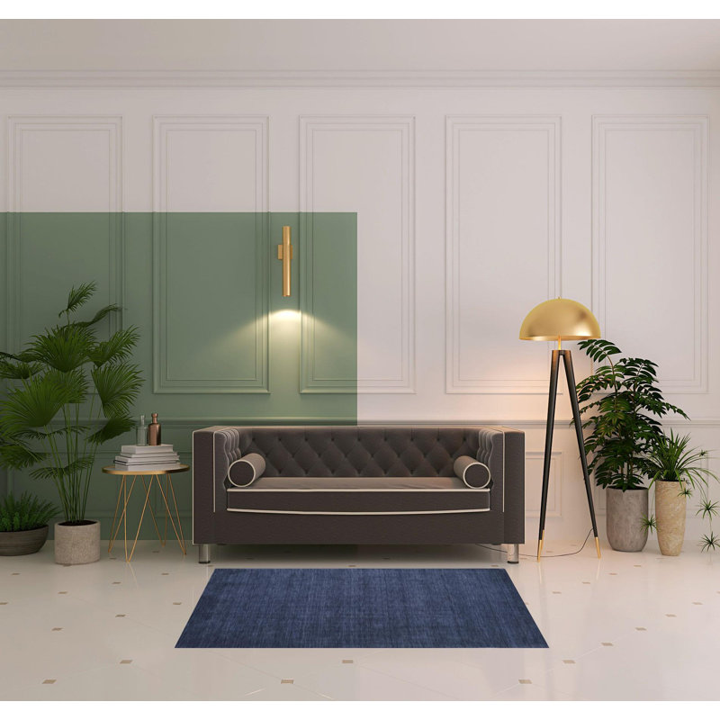 Tapis en laine tissé à la main Kaden, Rond 8 pi, Bleu
