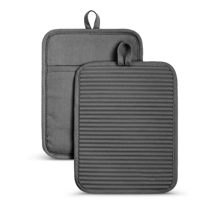 Cheer Collection Silicone Pot Holders, 2 Pack Ribbed Grip and Cotton Lining, Black