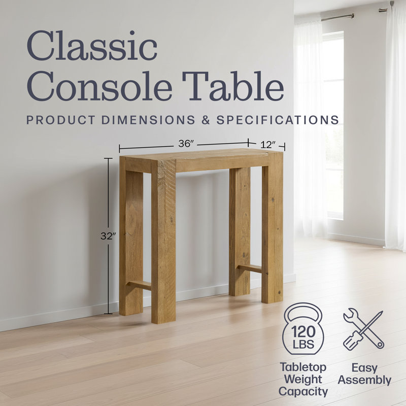 Solid Wood 36" Small Console Table, Oak, 8.07" H x 39.57" W x 15.55" D, Oak