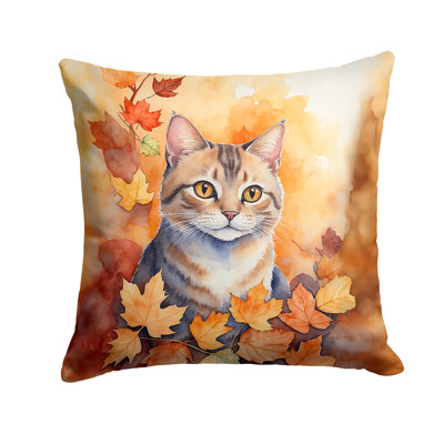 Raas Cat in Fall Leaves Throw Pillow