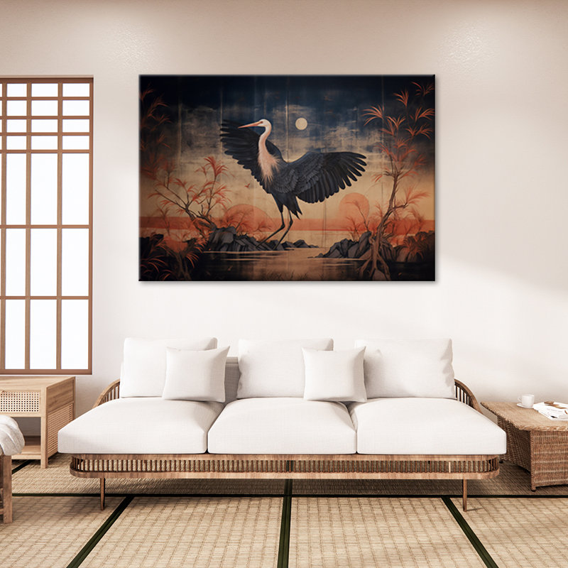 Mural, Crane Nature Oriental - Wrapped Canvas Print, 70cm H x 100cm W