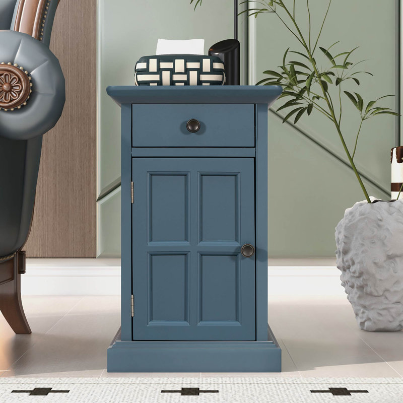 Edelgard 14'' W Solid Wood Nightstand, Antique Navy