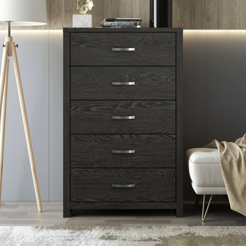 Aimaan 5 Drawer 29.6"W Dresser, Dark Gray Oak