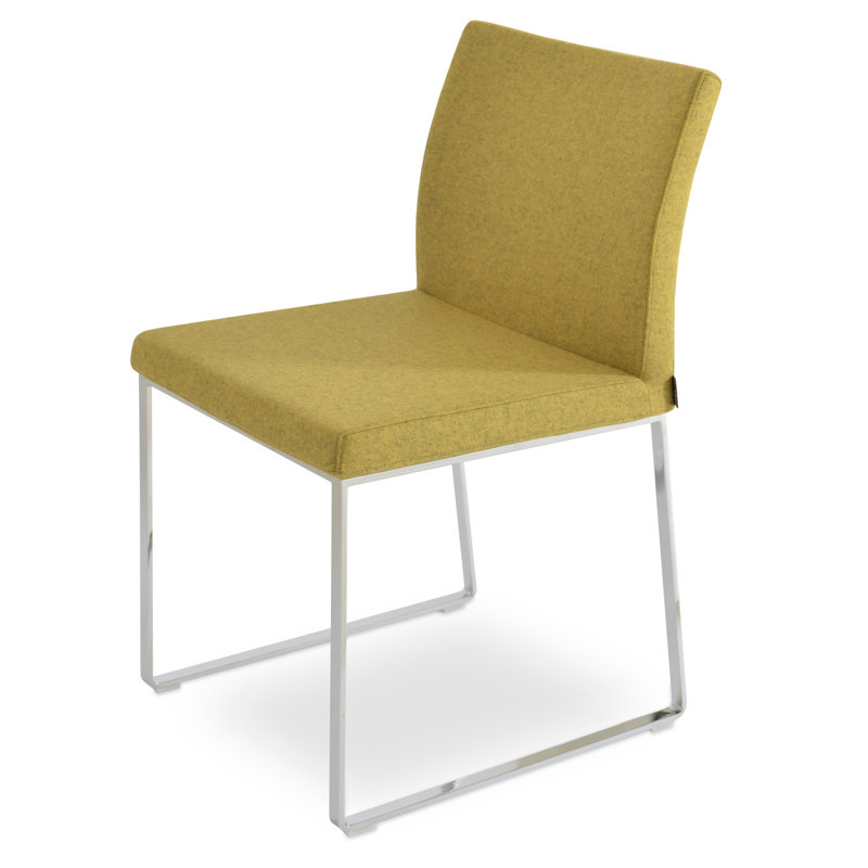Aria Metal Sled Dining Chair in Wool, Amber Wool, Chrome