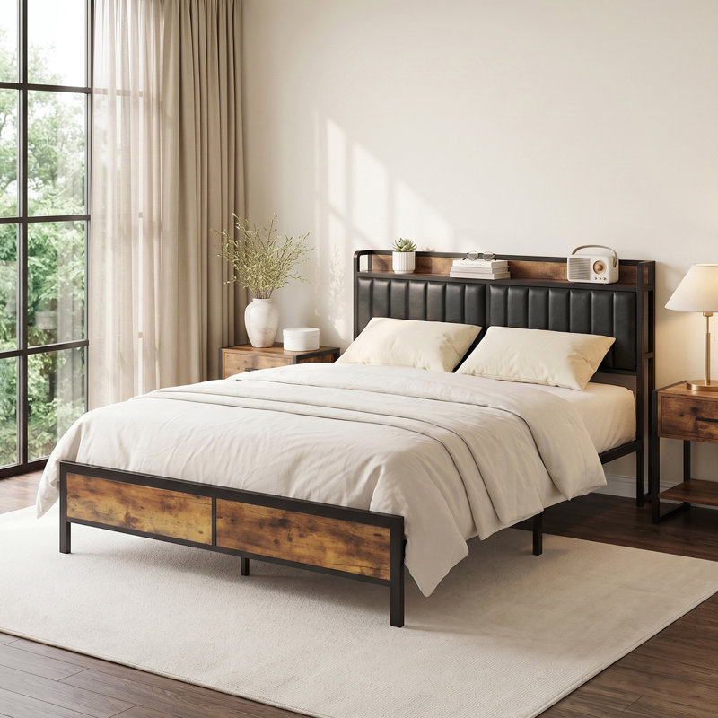 Grand lit plateforme avec tête de lit tapissier, Black