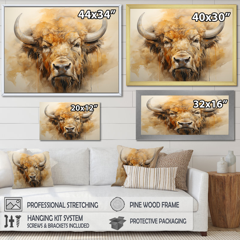 Tête de bison minimaliste - Buffalo / bison PT107172, H 24 po x l 32 po x P 1 po