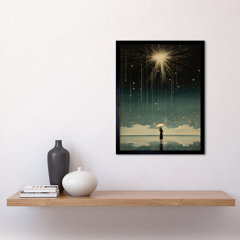 Falling Star Rain Dreamy Bright Star Wish Woman Umbrella - Single Picture Frame Print