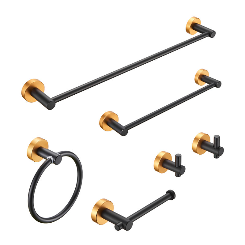 Topcraft Aluminum Wall-Mounted Bathroom Accessory Set (6-Piece), Black Gold