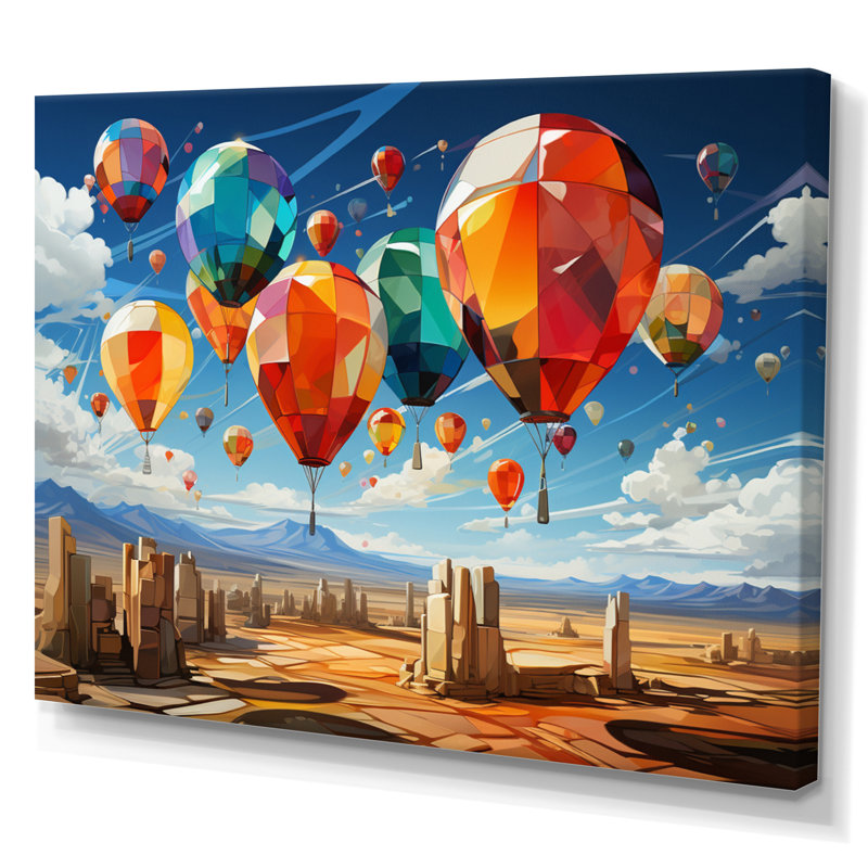 Ballon à air chaud coloré cubiste II - impression, 34" H x 44" W, Toile tendue