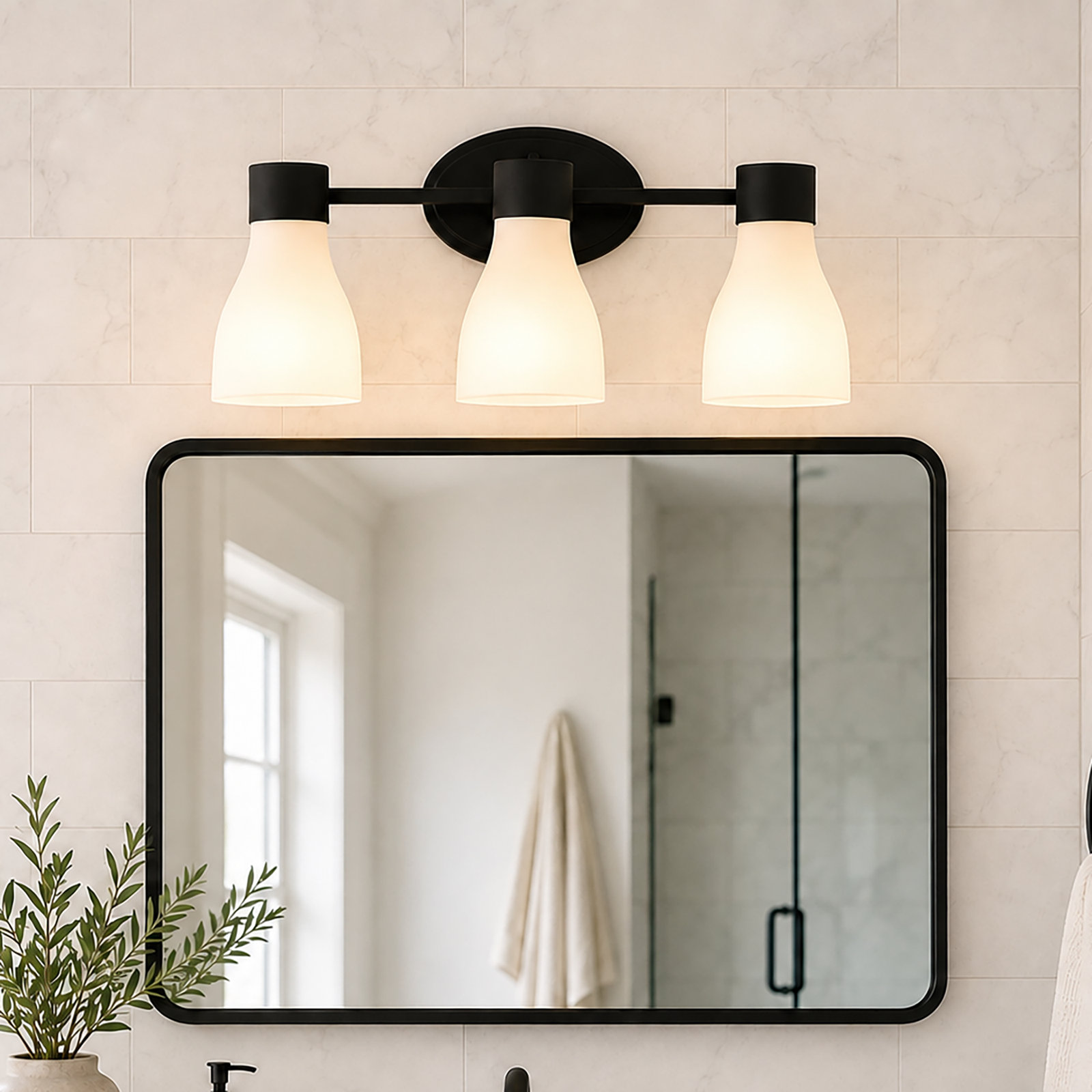 Jessa Opal Glass Dimmable Vanity Light, Matte Black, 3