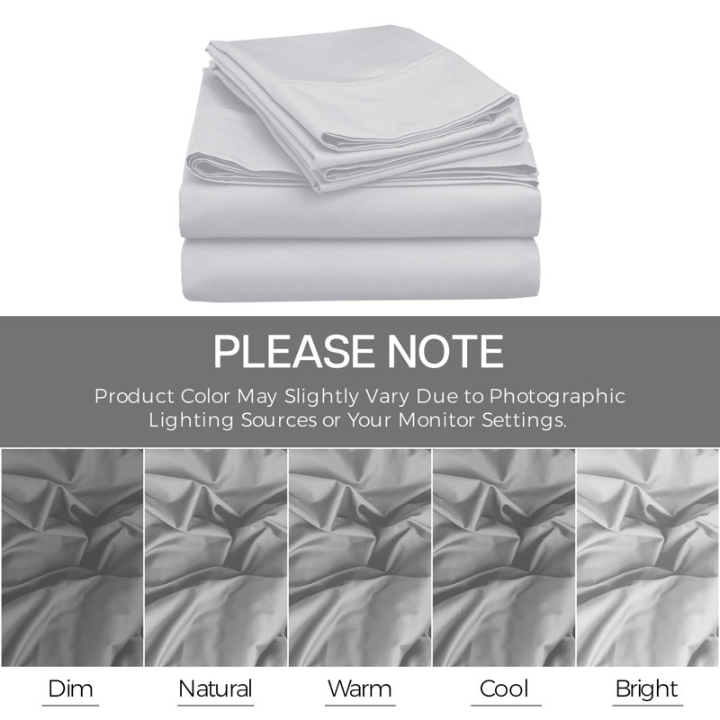 4 Piece Complete Bedding Set Duvet Cover Set With Fitted Bed Sheet & Pillowcases, Silver
