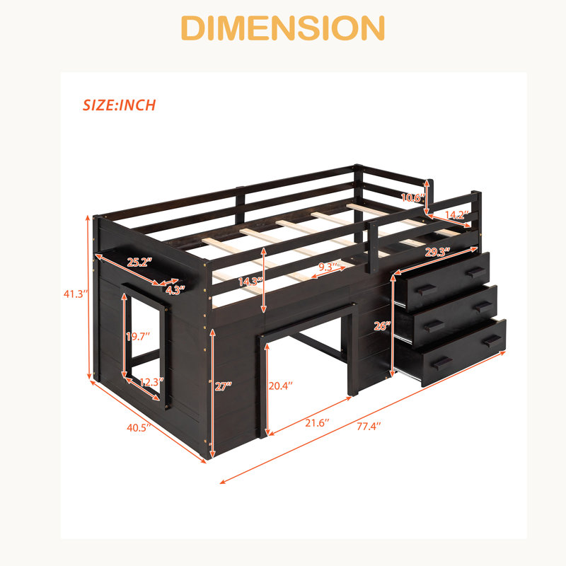 Lit mezzanine simple avec armoire et tablette
