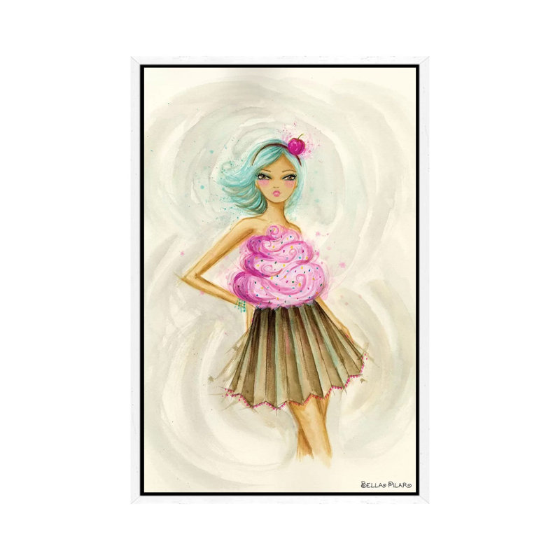 Cupcake Dress by Bella Pilar - Painting on Canvas, 66.04cm H x 45.72cm W x 3.81cm D, White Framed