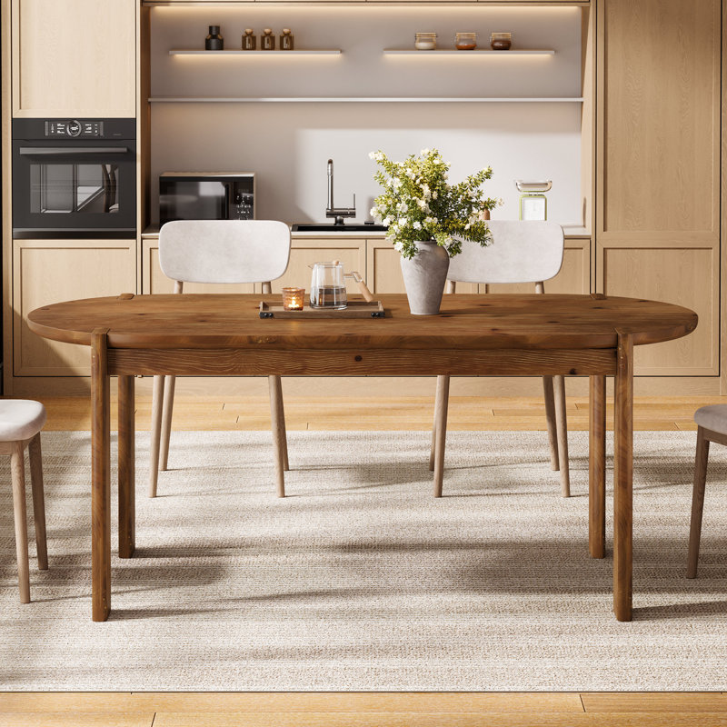 Table de salle à manger ovale en bois massif de 63 pouces de 63 po, style campagnard brun rustique pour 4 à 6 personnes