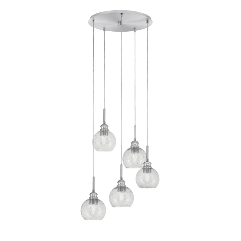 Luminaire suspendu grappe 5 lumières Edge avec verre à bulles 5,75 po Edge, Fumée, Nickel brossé