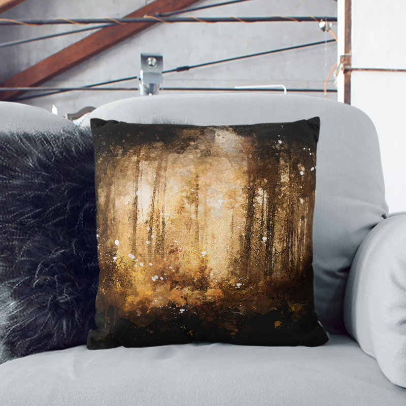 Forest in an Orange Glow Cushion with Filling, 40cm H x 40cm W x 15cm D, Stone