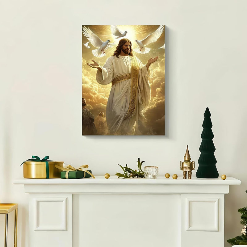 Framed Jesus Christ Wall Art Canvas Print – Inspirational Christian Religious Artwork With Dove – Spiritual Home Decor For Living Room, Bedroom, Prayer Room – Ready To Hang
