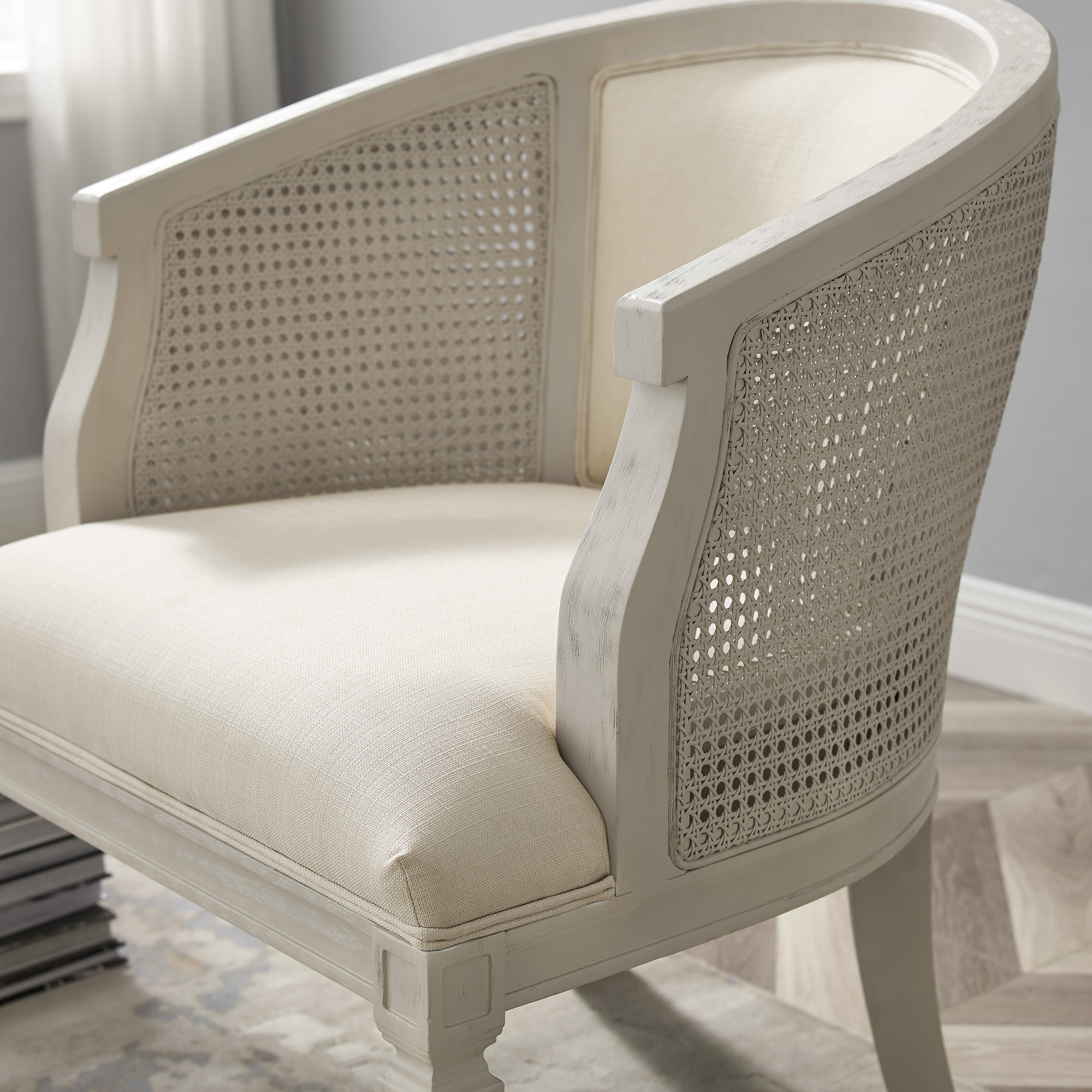 Alaraph Cane Barrel Accent Chair, Off White