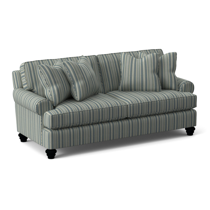Lowell Upholstered 86'' Sleeper Sofa, Black Finish, Green and Blue Stripe; 0252-54, Air Dream Mattress