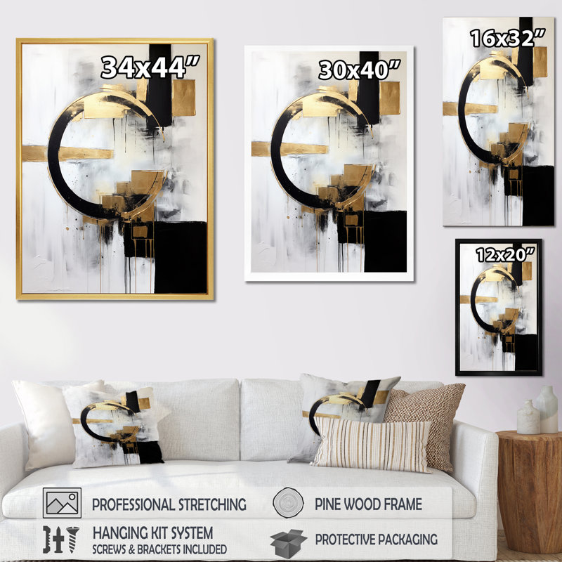 New Balance Dreams, abstrait or et noir - Art mural abstrait pour le salon, H 44 po x l 34 po, Sans cadre, Toile tendue