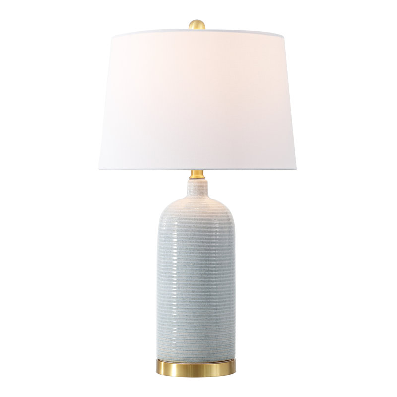 Blue Ceramic Table Lamp with White Cotton Shade