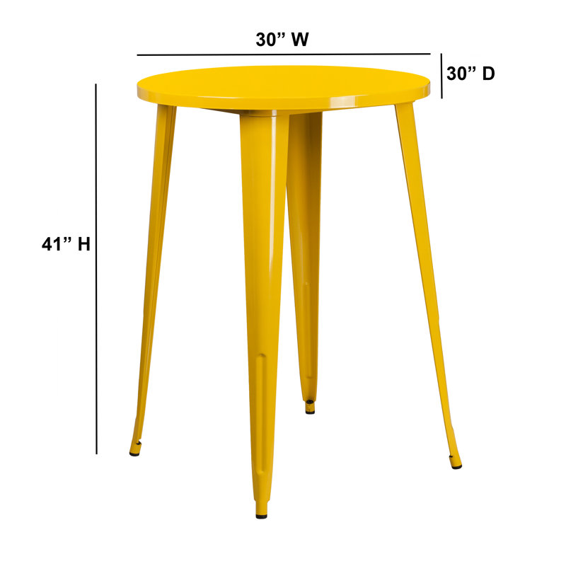 Commercial Grade Round Indoor-Outdoor Bar Height Table, Yellow, 30" L x 30" W