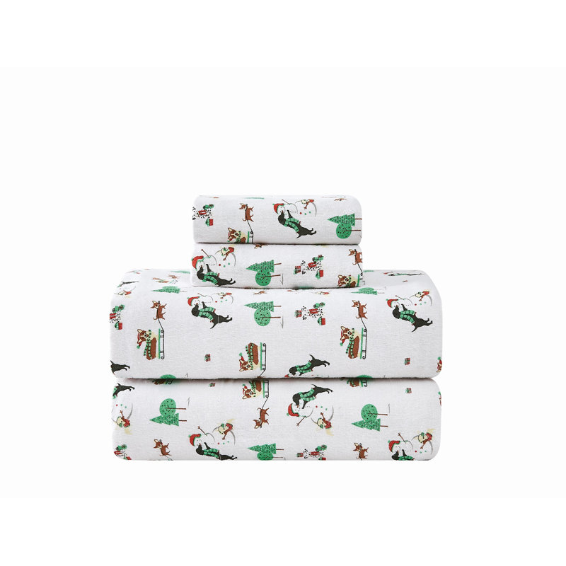 Truly Soft Holiday Dogs Cotton Flannel Sheet Set, Queen Sheet Set with 2 Pillowcases