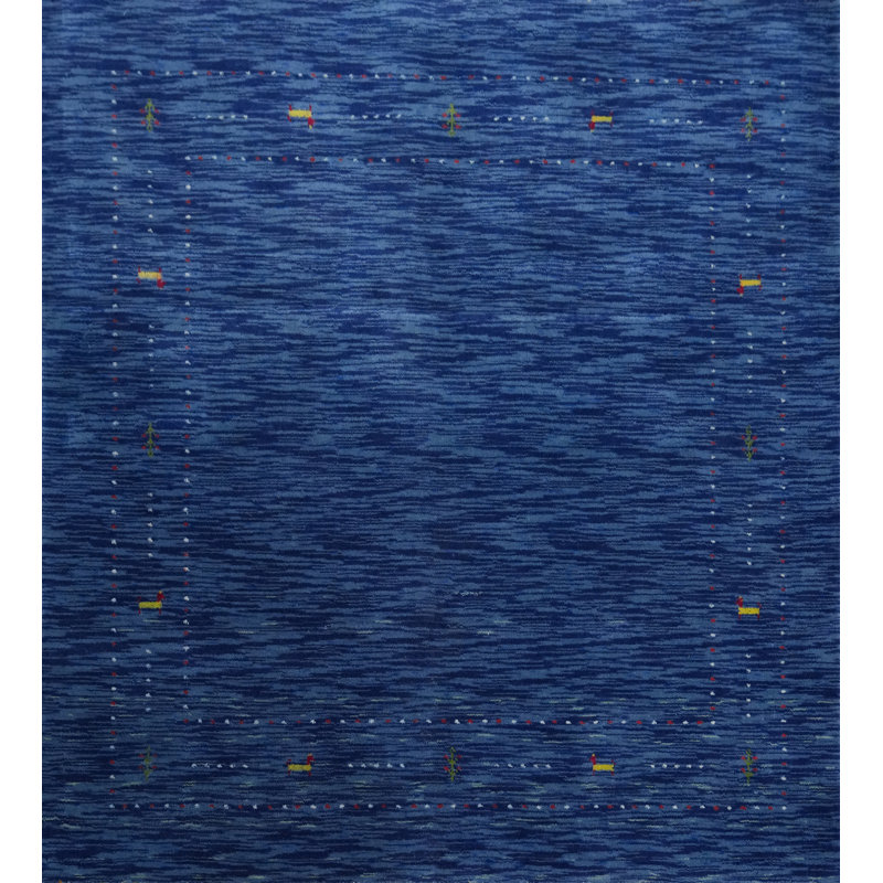 Tapis oriental tribal bleu fait à la main 5 x 5