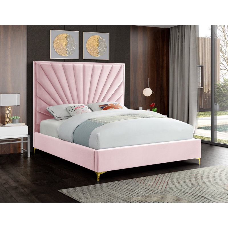 Lit plateforme tapissier Manila, Double, Velours rose