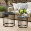 Ensemble de 2 tables d'appoint gigognes à énergie solaire, tables d'appoint circulaires modernes avec lumières solaires, tables décoratives de style cage en grillage métallique, convenant à une utilisation intérieure, extérieure, cour, salon, balcon et jardin.