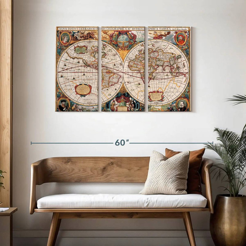 Aliaz Ornate Antique Map, 28" H x 45" W