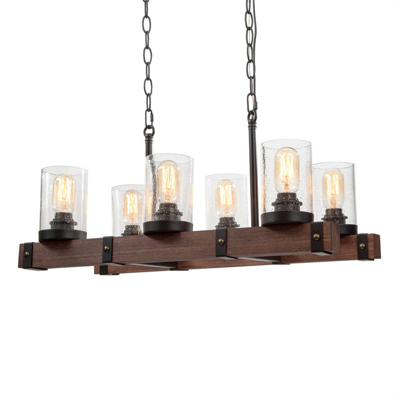 Bacup 6 - Light Dimmable Square / Rectangle Chandelier, Pine Wood