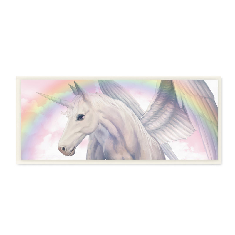 Pégase magique, beaux nuages roses, arc-en-ciel doux, Plaque murale, H 7 po x l 17 po x P 0,5 po