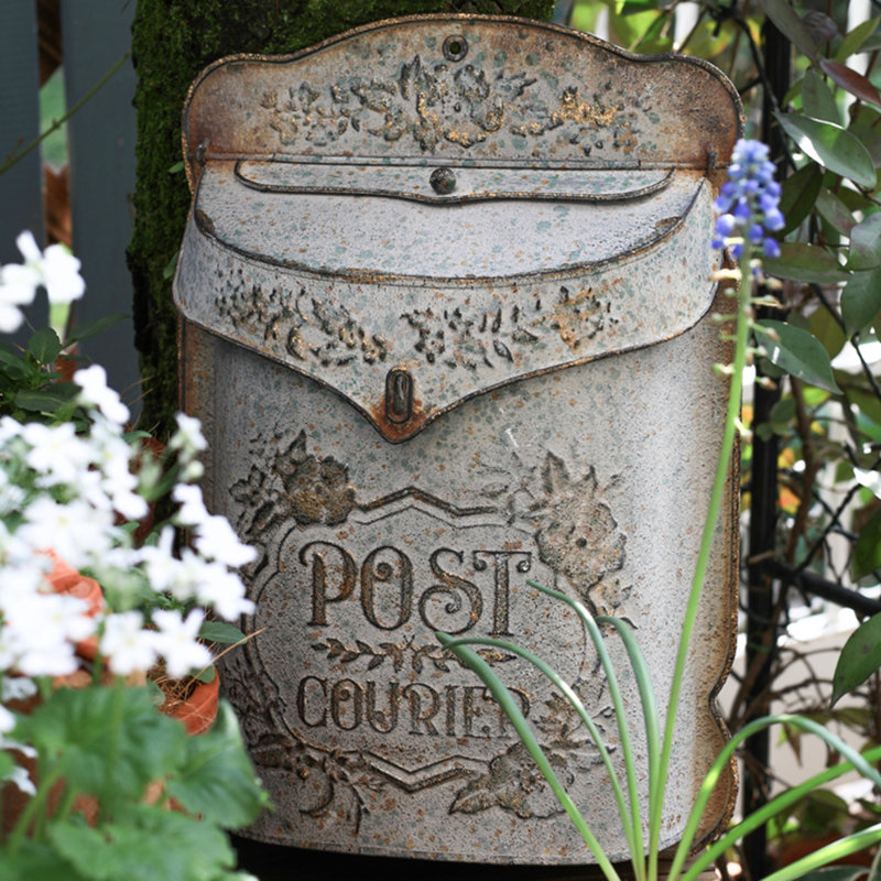 Metal Wall Mounted Post Box, Grey, 39.4cm H x 26.9cm W x 9.9cm D