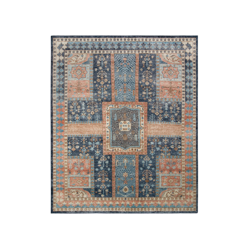 Rug & Kilim’S 17Th Century  Rug In Blue And Salmon Garden Design, Rectangle 10' x 14'