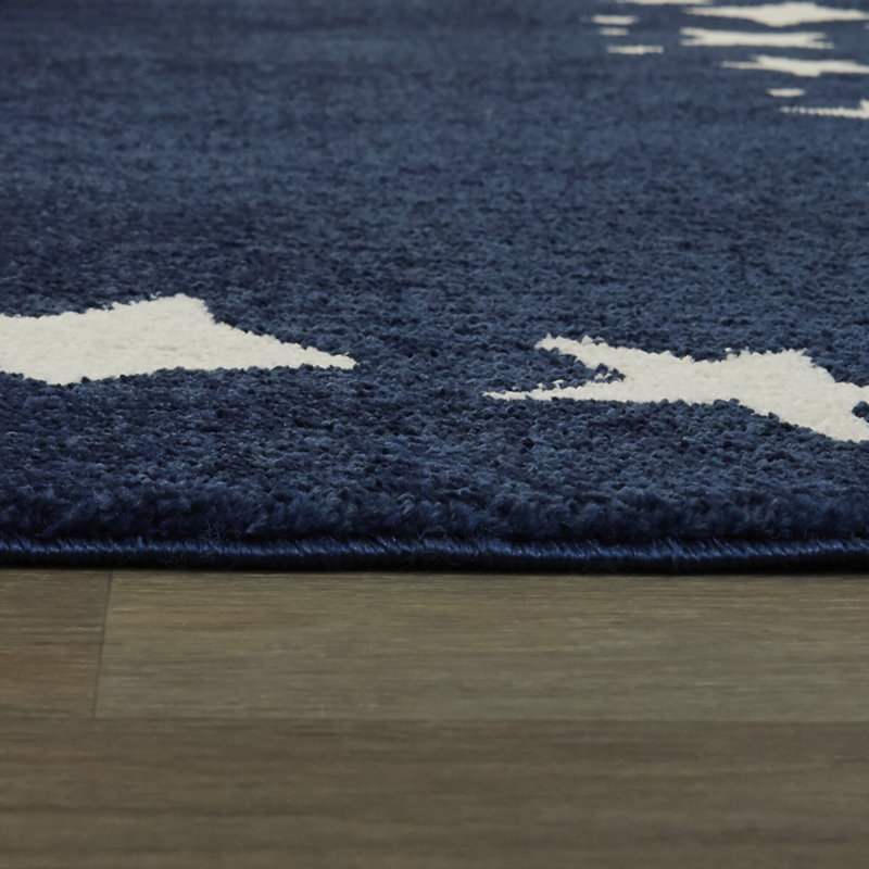 Tapis bleu marine / blanc Lorccan, Rectangle 5 pi 3 po x 7 pi, Marine