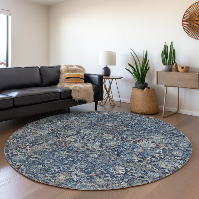 Premium Machine Washable Andreau AMF92 Blue Rug, Round 8'