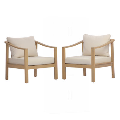 Acacia Wood Patio Furniture Club Chair Set, 26.38 Deep Seat with Soft Cushion, Slatted Backrest, Perfect for Outdoor Spaces