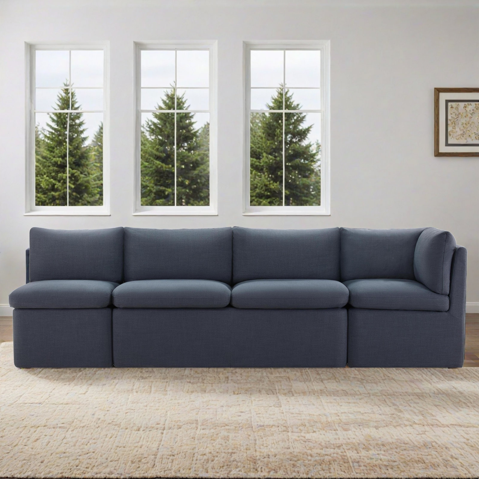 Alayaa 55" Dining Bench, Effie Indigo Performance Linen