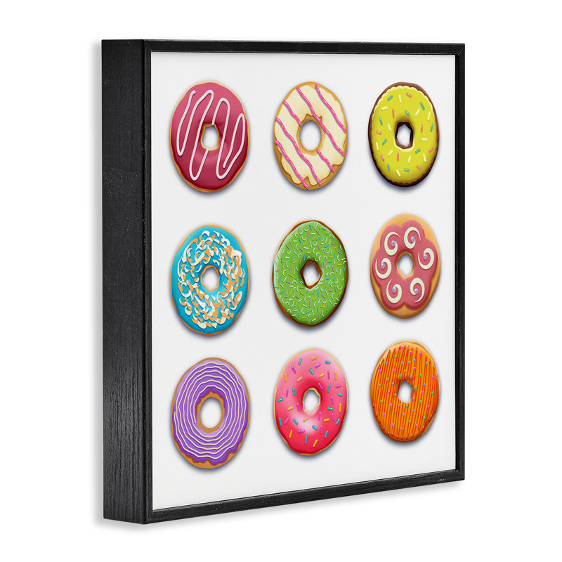 Giclée encadrée de beignets colorés colorés, design par Marcus Prime, Giclée encadrée noir minuit, H 12 po x l 12 po