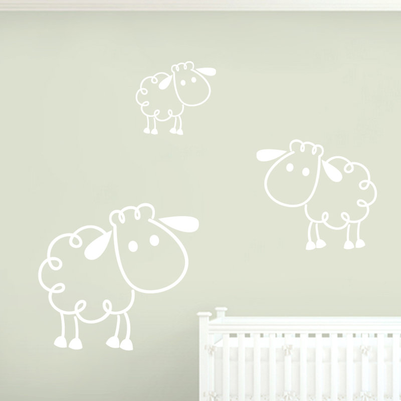 Ensemble de 3 décalcomanies murales pour moutons, Blanc