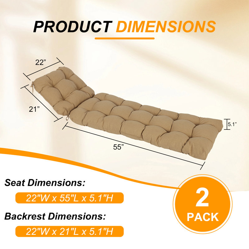  Outdoor Polyester Tufted Chaise Lounge Cushion, Brown