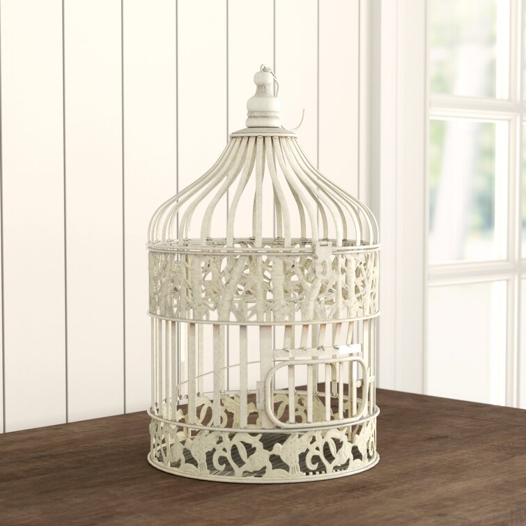 Floral Cylindrical Shape White Decorative Bird Cage, For