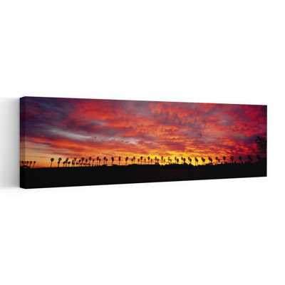 Silhouette de palmiers au lever du soleil, San Diego, comté de San Diego, Californie, États-Unis, paysage de palmier contemporain abstrait, art mural