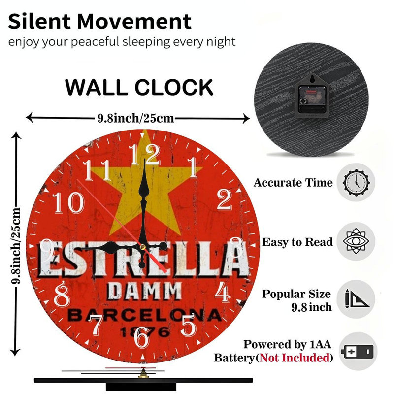Horloge murale en bois 10 po, mouvement silencieux, à piles (piles AA non incluses), décor artistique, parfait pour les décorations