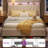 Full Size Beige Upholstered Bed with Tufted Headboard, 2 Storage Drawers & LED Lights-1143139541-1142561408