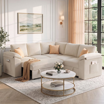 85.4" Sleeper Sectional Sofa with Pull-Out Bed, L-Shaped Couch with Storage Chaise for Living Room, Apartment