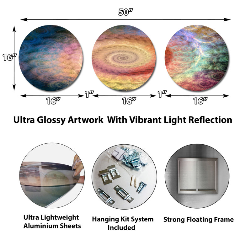 Ensemble de 3 décorations murales spirales lumineuses à géométrie fractale V