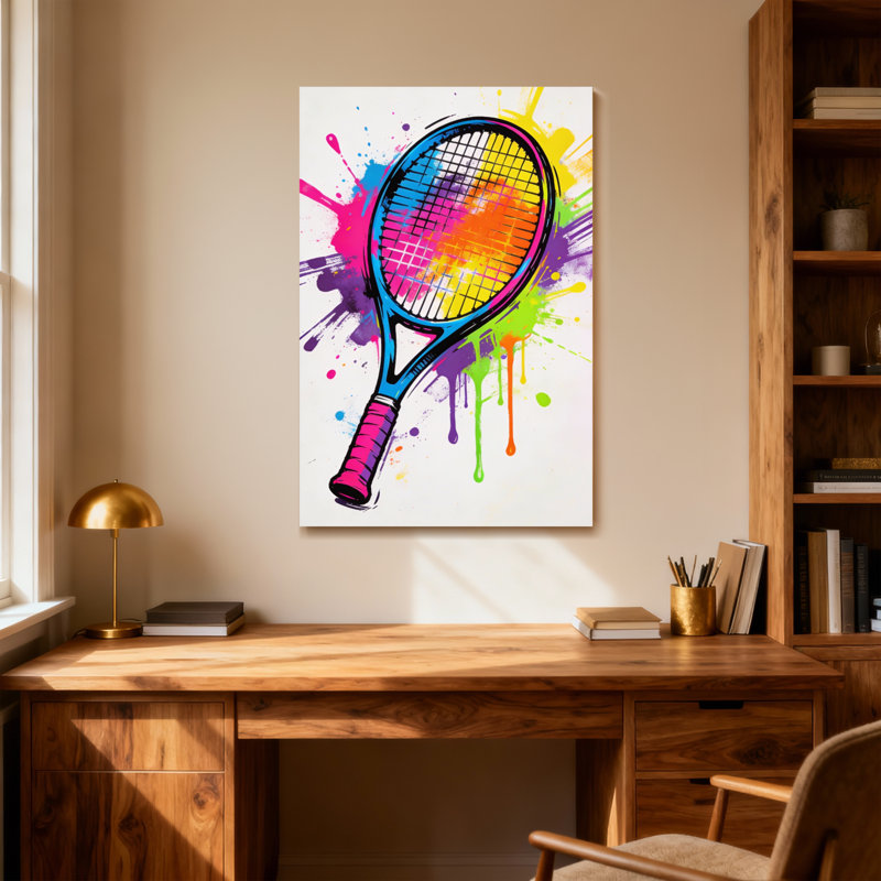 Raquette de tennis abstraite et colorée avec éclaboussures de peinture