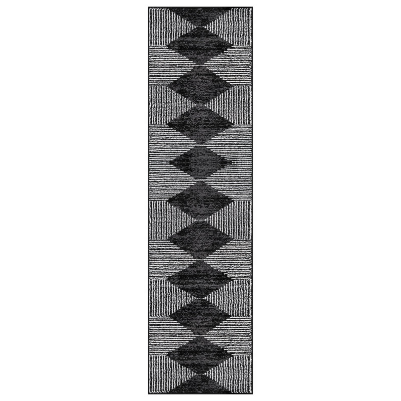 Black Ivory Geometric Stripe Area Rug, Runner 2'2" x 12'